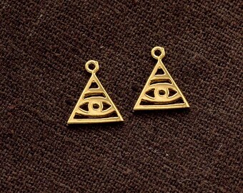 2 of 925 Sterling Silver 24K Gold Vermeil Style Evil Eye Charms 10mm.  :vm1211