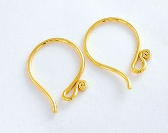 2 pairs of Karen hill tribe Silver Gold Vermeil Style Earwires 18mm.#20. :vm0608