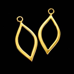 2 of 925 Sterling Silver Gold Vermeil Style Marquise Drop Pendants 11x21 mm. Polish Finished  :vm1004