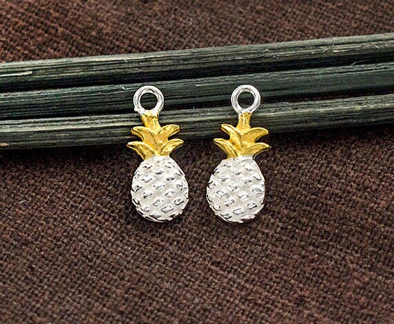 2 of 925 Sterling Silver Pineapple Charms 6x11.5mm . Two