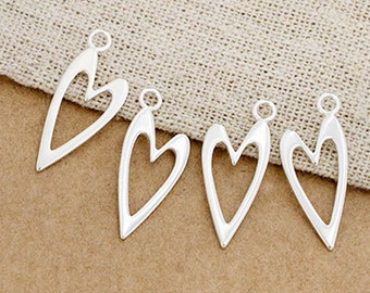 4 of 925 Sterling Silver Heart Charms 9x18mm. :tk0122