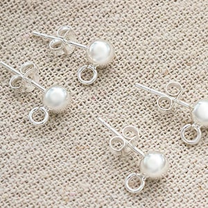 2 pairs of 925 Sterling Silver Post Stud Earrings Findings, 5mm  Ball with Opened Loop.  :tk0192