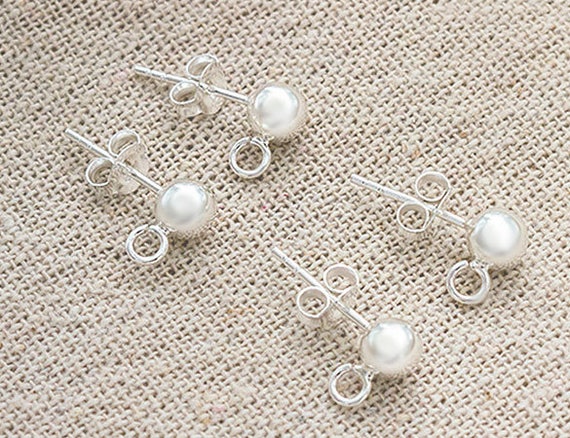 2 pairs of 925 Sterling Silver Post Stud Earrings Findings, 5mm  Ball with Opened Loop.  :tk0192