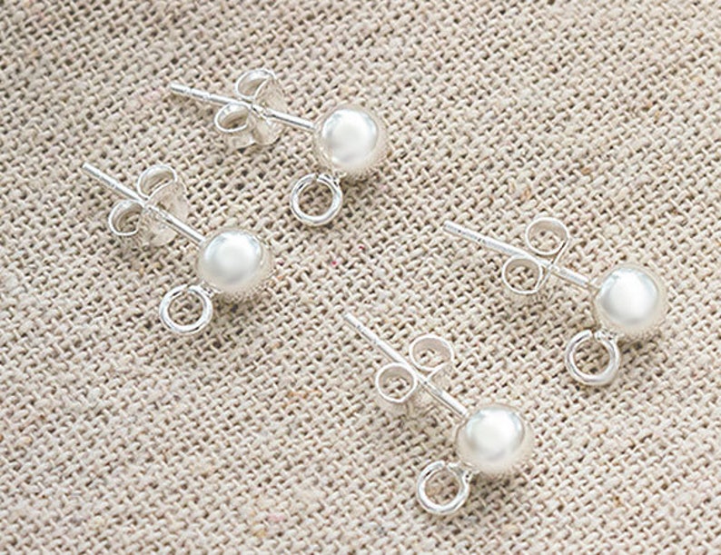 2 pairs of 925 Sterling Silver Post Stud Earrings Findings, 5mm Ball with Opened Loop. :tk0192 image 1