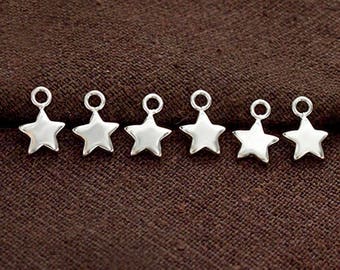 6 of 925 Sterling Silver Star Charms 6.5mm., Tiny Charms  :tk0181