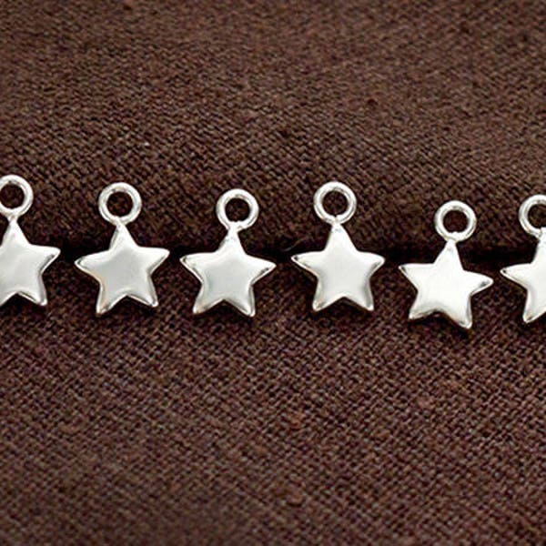 6 of 925 Sterling Silver Star Charms 6.5mm., Tiny Charms  :tk0181