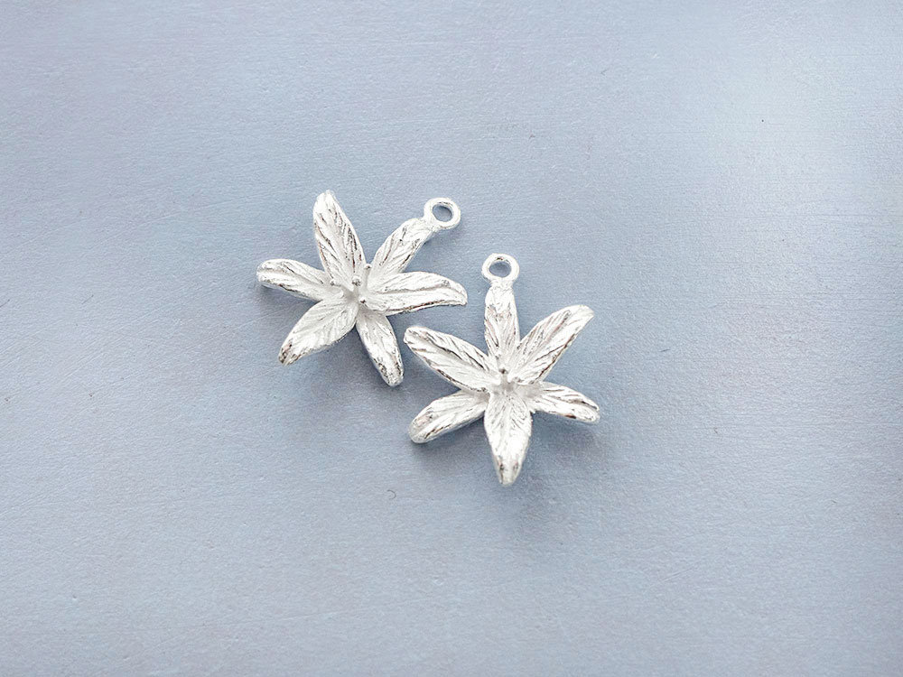 2 of 925 Sterling Silver Lily Flower Pendants 15x17mm. Matte