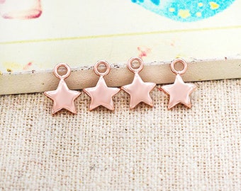 4 of 925 Sterling Silver Rose Gold Vermeil Style Star Charms 6.5 mm.   :pg0601