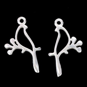 2 of 925 Sterling Silver Bird On Branch Charms 11x18mm. Polished Finish  :th2499