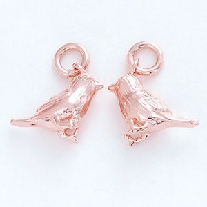 2 of  925 Sterling Silver Rose Gold Vermeil Style Bird Charms 4.8x13mm. :pg0041