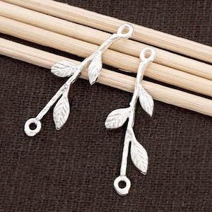 2 of 925 Sterling Silver  Leaf  Branch Links, Connectors 9x27mm.Matte Finish :th1830