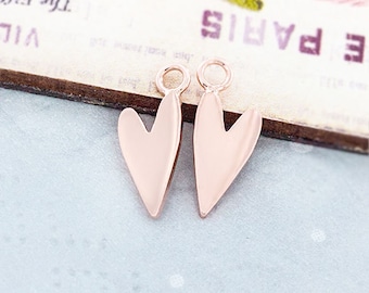 2 of 925 Sterling Silver Rose Gold Vermeil Style Heart Charms 6x12 mm. :pg0368