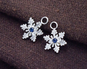 2 of 925 Sterling Silver Snowflake Charms, with Lab grown Sapphire .   :tm0127