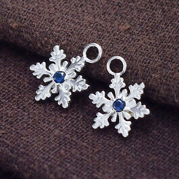 2 of 925 Sterling Silver Snowflake Charms, with Lab grown Sapphire .   :tm0127