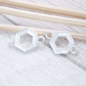 2 of 925 Sterling Silver Textured Hexagon Links , Connectors 10 mm. :tm0023 image 3