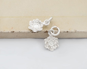 2 of 925 Sterling Silver Flower Charms 7mm., Tiny Charms ,Matte Finish. :th2099