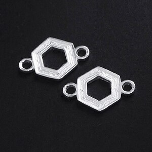 2 of 925 Sterling Silver Textured Hexagon Links , Connectors 10 mm. :tm0023 image 2