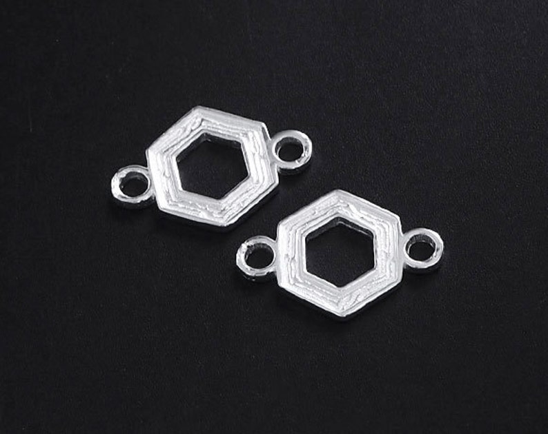 2 of 925 Sterling Silver Textured Hexagon Links , Connectors 10 mm. :tm0023 image 2