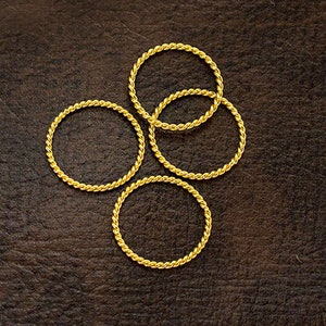 4 of 925 Sterling Silver Gold Vermeil Style Twisted Circle Links, Connectors 15 mm. :vm1306
