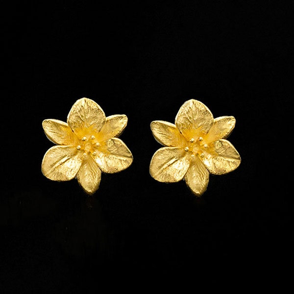 1 Paar 925 Sterling Silber Gold Vermeil Style Blumen Ohrstecker 12mm. :vm1245