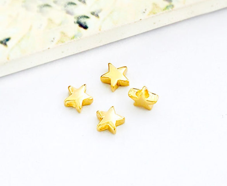4 of Sterling Silver Gold Vermeil Style Star Beads 5mm :vm0859