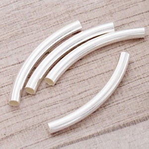 4 of 925 Sterling Silver Curved Tube Beads 3x30 mm. :th2520