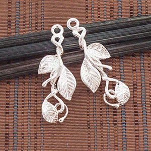 2 of 925 Sterling Silver  Leaf  Branch Charms 9x21 mm.  :th2585