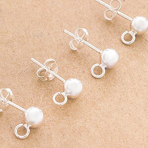 2 pairs of 925 Sterling Silver Post Stud Earrings Findings, 5mm Ball with Opened Loop. :tk0192 image 2