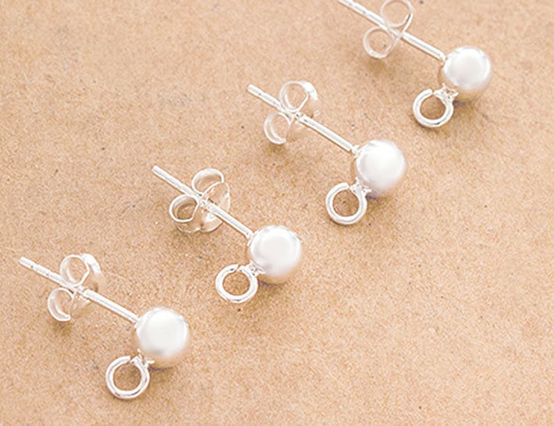 2 pairs of 925 Sterling Silver Post Stud Earrings Findings, 5mm Ball with Opened Loop. :tk0192 image 2