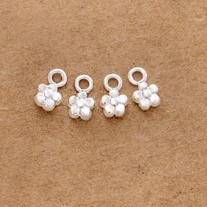 4 of 925 Sterling Silver Tiny Flower Charms 4.6mm.  :tm0218