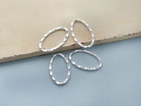 4 of 925 Sterling Silver Hammered Oval Closed Links, Connectors