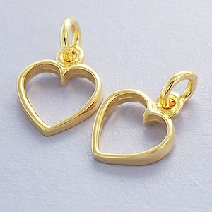 2 of 925 Sterling Silver Gold Vermeil Style Heart Charms 9 mm. :vm0539