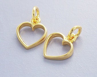 2 of 925 Sterling Silver Gold Vermeil Style Heart Charms 9 mm. :vm0539