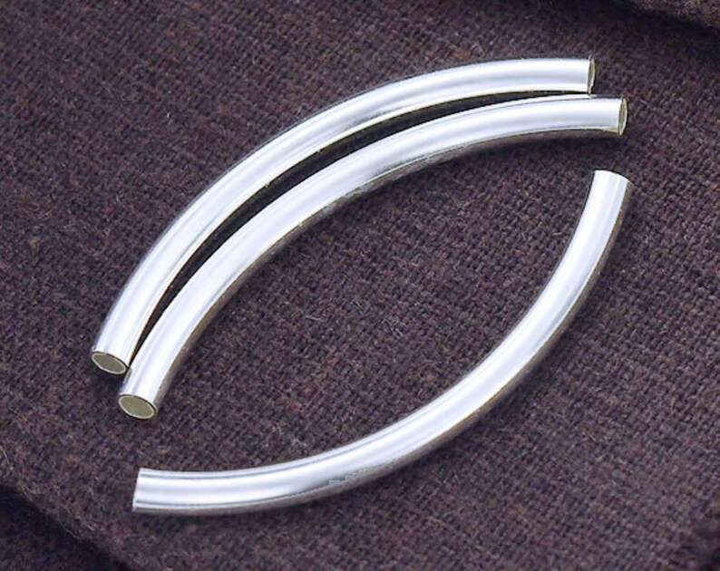 4 of 925 Sterling Silver Long Curved Tube Beads 3x40 Mm. Etsy