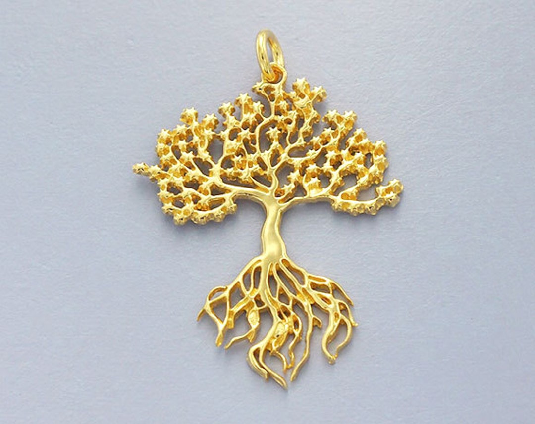 1 of 925 Sterling Silver Gold Vermeil Style Tree of Life Pendant 25x30 ...