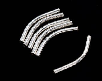 8 of Karen Hill Tribe Silver Hammered Curve Beads 2x24mm. :ka4303