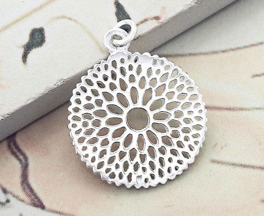 1 of 925 Sterling Silver Filigree Flower Pendant 18 Mm. Polish Finished ...