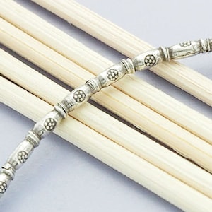 60 of Karen Hill Tribe Silver Imprinted Bamboo Beads 2.4x5.5 mm. 13.5" :ka4128