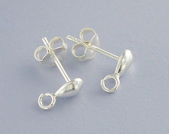 4 pairs of 925 Sterling Silver Teardrop Earrings Post Findings 3.5x6 mm., with opened loop :th1709