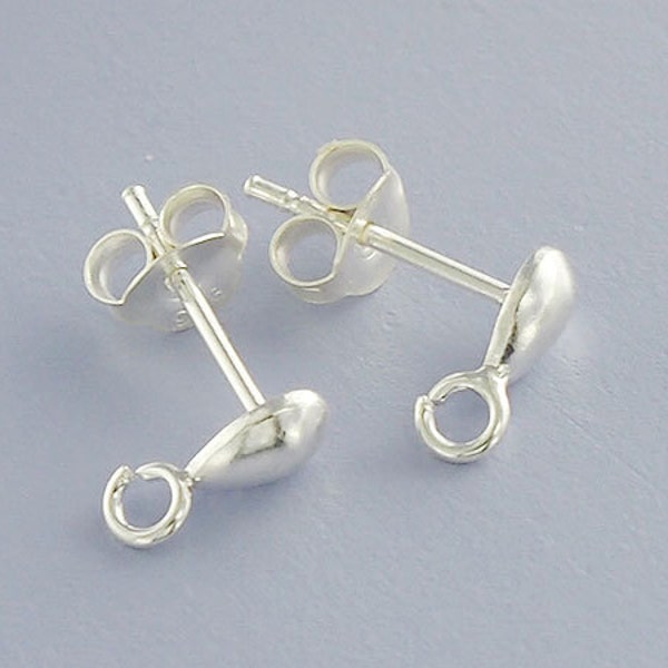4 pairs of 925 Sterling Silver Teardrop Earrings Post Findings 3.5x6 mm., with opened loop :th1709