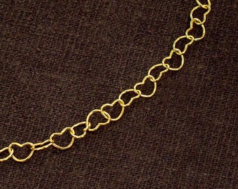 18 inches of 925 Sterling Silver Gold Vermeil Style Heart Chain 5.5x4.5mm.   :vm1220