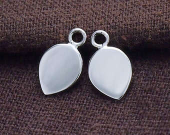 4 of 925 Sterling Silver Leaf  Disc Tag Charms 7x10mm. :tk0055