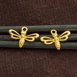 2 of 925 Sterling Silver 24k Gold Vermeil Style Bee Charms 11x14.5 mm.   :vm1130
