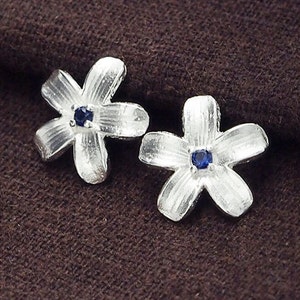 2 of 925 Sterling Silver Flower Charms, with Lab grown Sapphire    :th2395