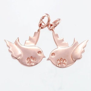 2 of 925 Sterling Silver Rose Gold Vermeil Style Bird Charms 14x15 mm. :pg0021