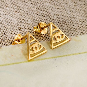 1 Pair of 925 Sterling Silver 24K Gold Vermeil Style Evil Eye Stud Earrings 9 mm.  : vm1185