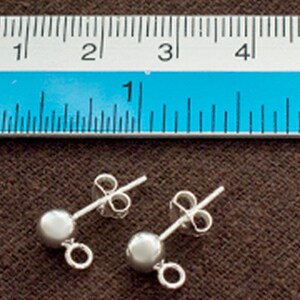 2 pairs of 925 Sterling Silver Post Stud Earrings Findings, 5mm Ball with Opened Loop. :tk0192 image 5