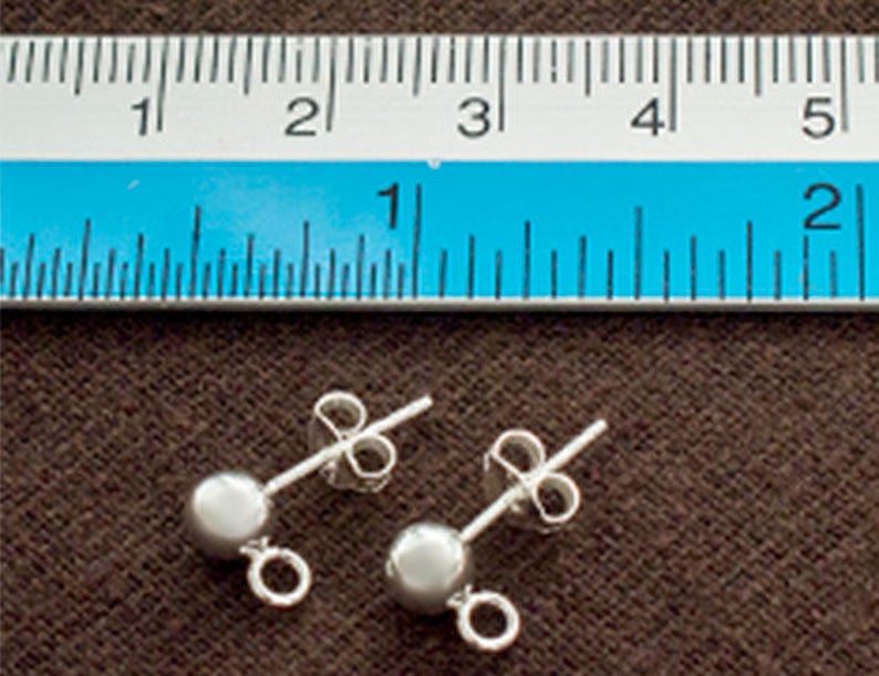 2 pairs of 925 Sterling Silver Post Stud Earrings Findings, 5mm Ball with Opened Loop. :tk0192 image 5