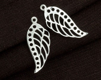 2 of 925 Sterling Silver Angel Wing Charms 10x22mm. :th2470