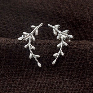 1 Paar 925 Sterling Silber Blatt Zweig Ohrstecker 11 x 17 mm.  :er1199